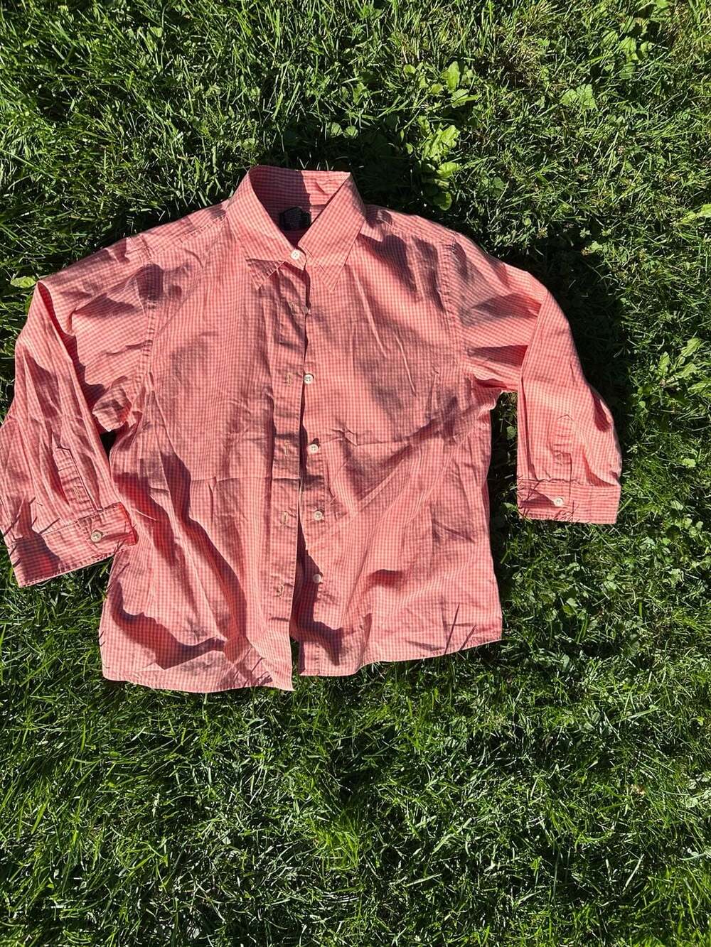 vintage L.L.Bean Women's Pink Gingham 100% Cotton Button-Down Shirt Size Small